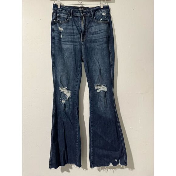 Judy blue flare distressed knee raw hen jeans 13/31 - Picture 2 of 12